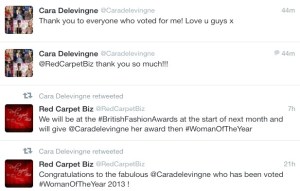 Cara thanks fans for voting
